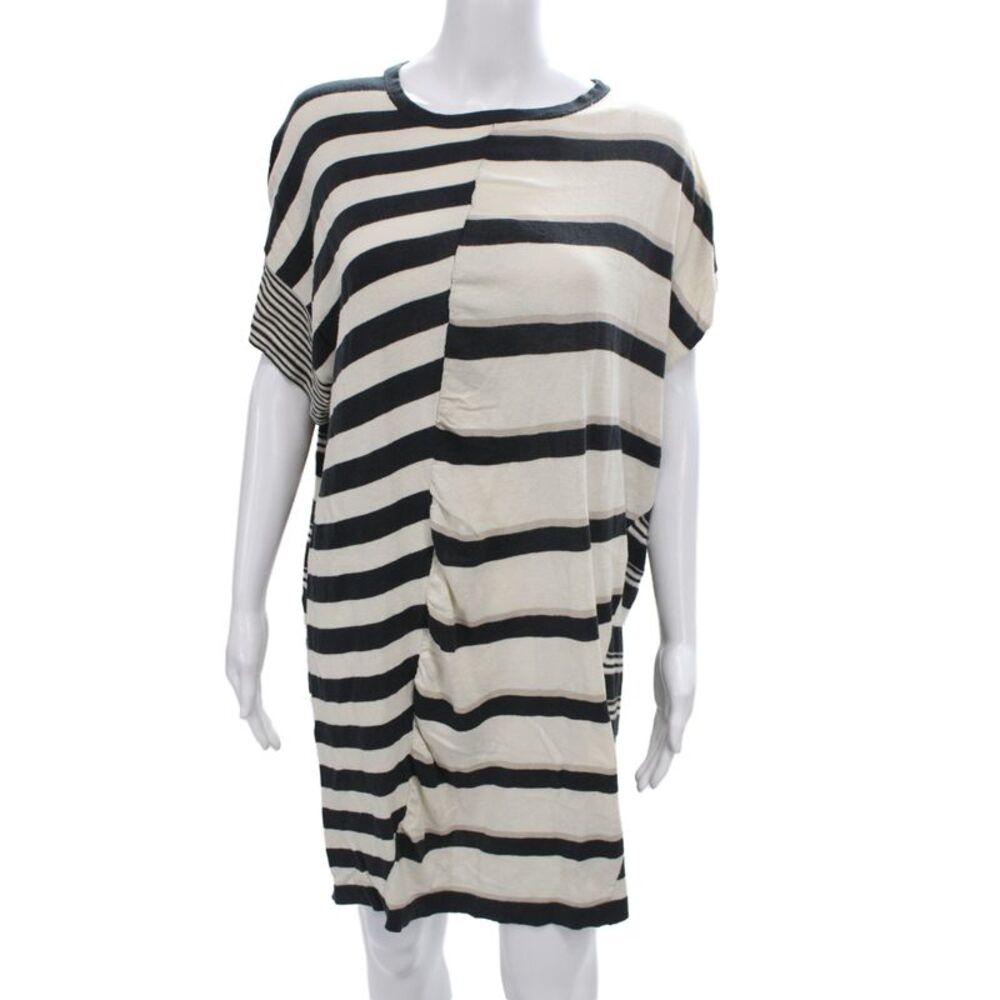 Marc By Marc Jacobs Womens Black Striped Cotton Tunic Tee Short Sleeve Size XS